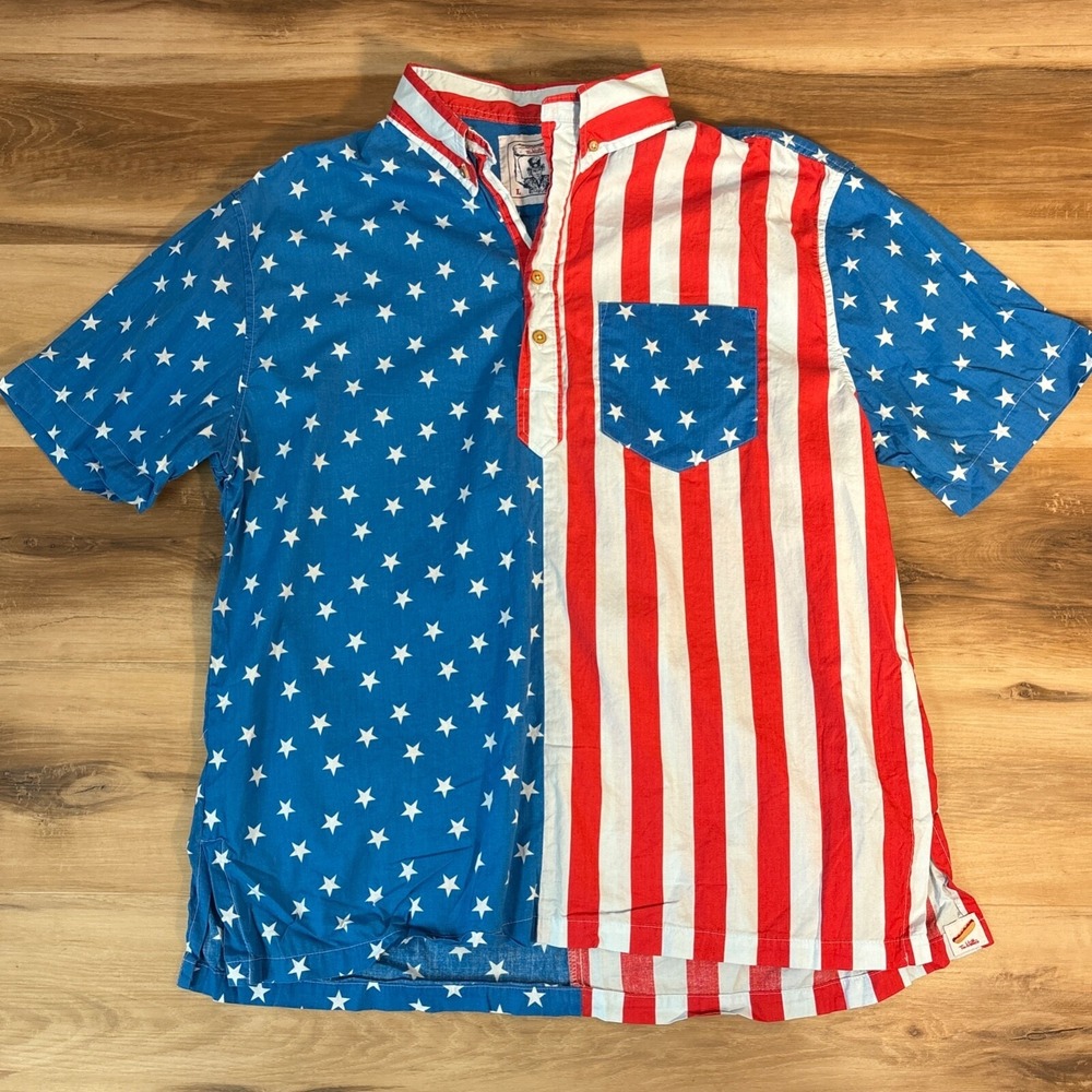 American Flag Shirt Mens Large AOP Chubbies the Nutter USA made Cotton Polo